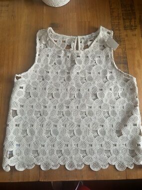 LOFT Cream Crochet Floral Sleeveless Shell